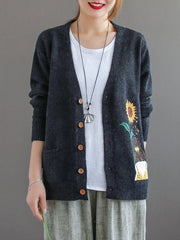 Vintage Printed Kniting Loose Sweater Outwear