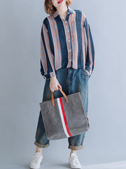 Women Vertical Stripes Long Sleeve Shirt