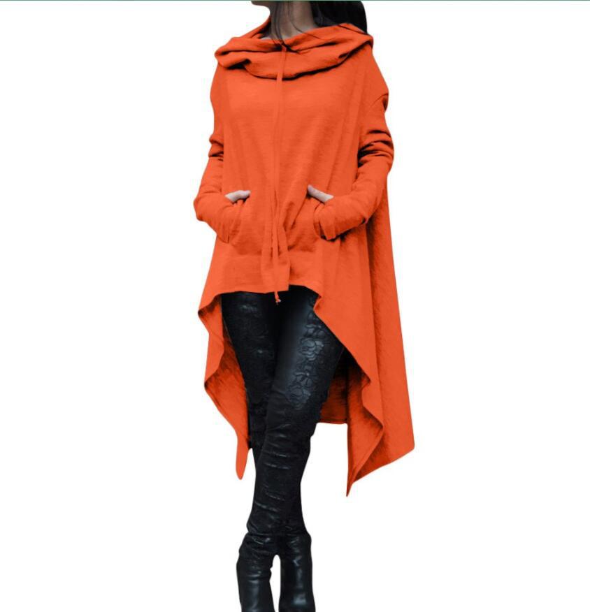 Solid Color Long Irregular Hooded Sweatshirt