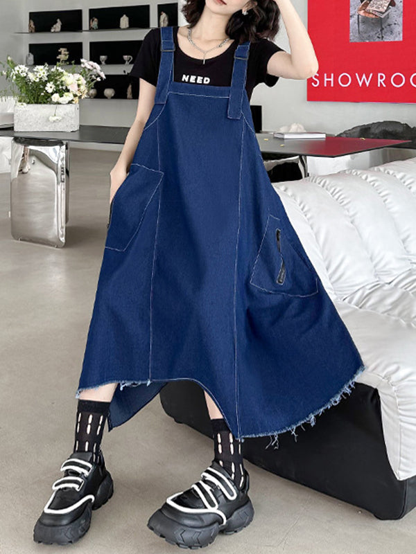 Roomy Sleeveless Asymmetric Split-Joint Midi Dresses
