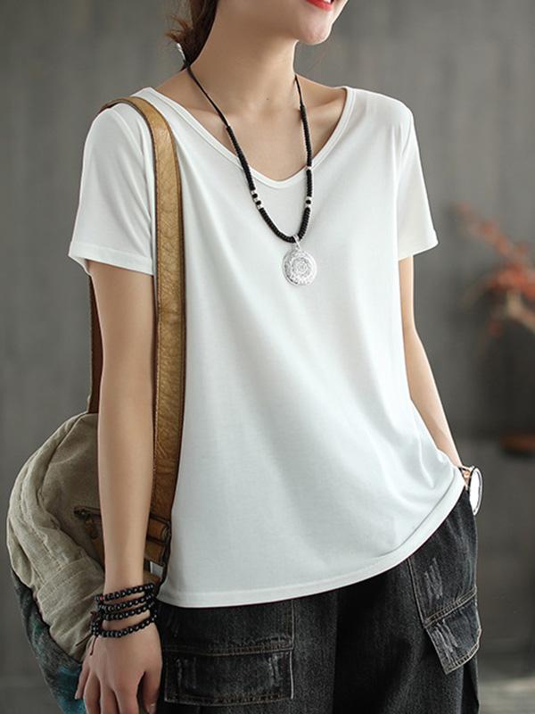 Solid Color V-Neck Simple T-Shirt