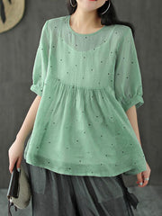 Vintage Loose Polka Dot Crew Neck Women's T-Shirt