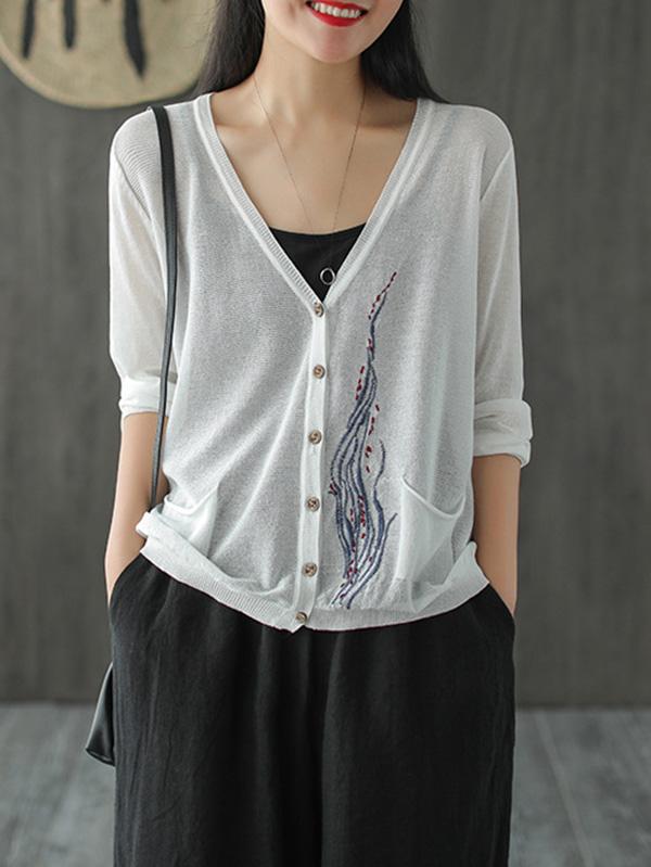 Simple Light Knitting Embroidered Shirt