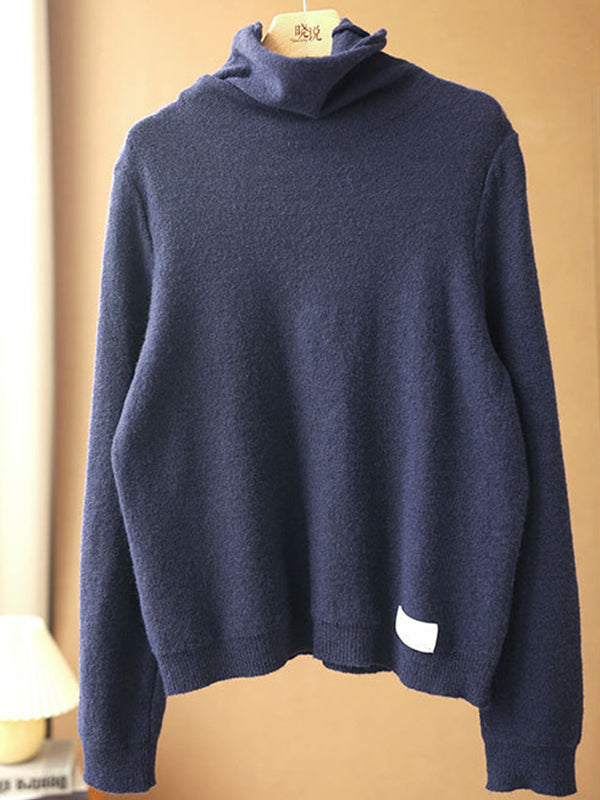 Casual Solid Color Woolen High-Neck Sweater