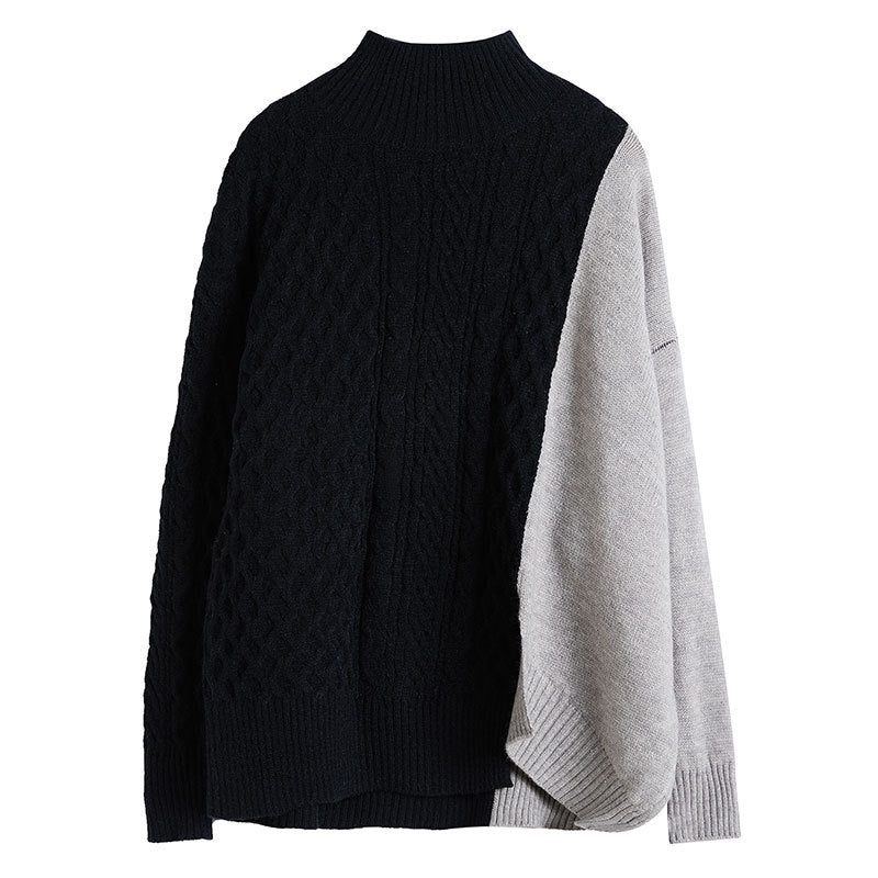 Turtleneck Simple Contrast Color Knit Sweater