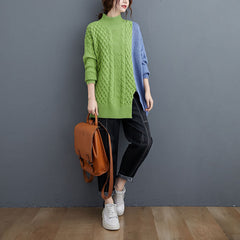 Turtleneck Simple Contrast Color Knit Sweater