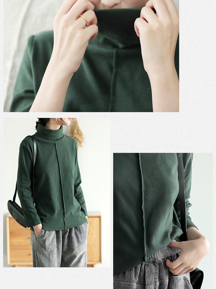 Simple Solid Color Turtleneck Long Sleeve T-Shirt