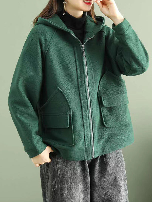 Women Retro Loose Hooded Coat