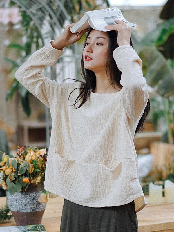 Loose High-Low Pleated Round Neck T-Shirt