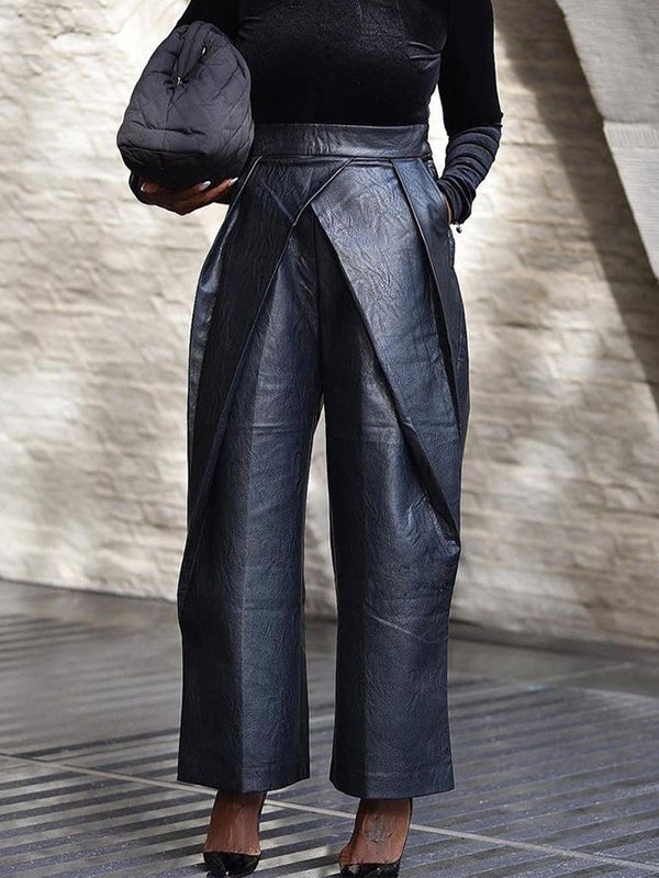 High Waisted Asymmetric Solid Color Pants Trousers