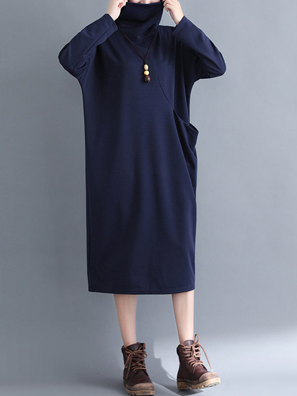 Casual Side Pocket Solid Color Dress