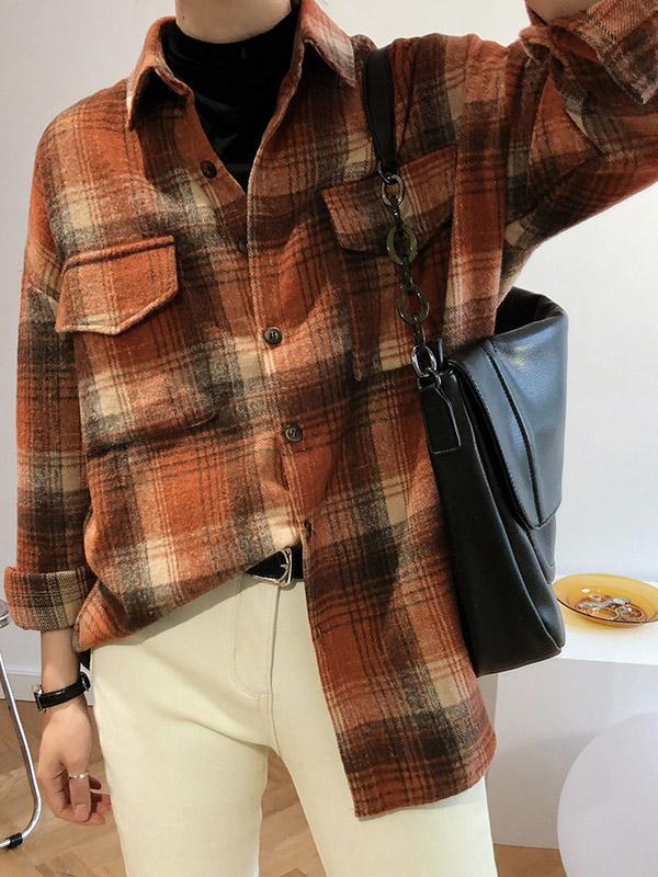 Loose Casual Thickening Plaid Shirt