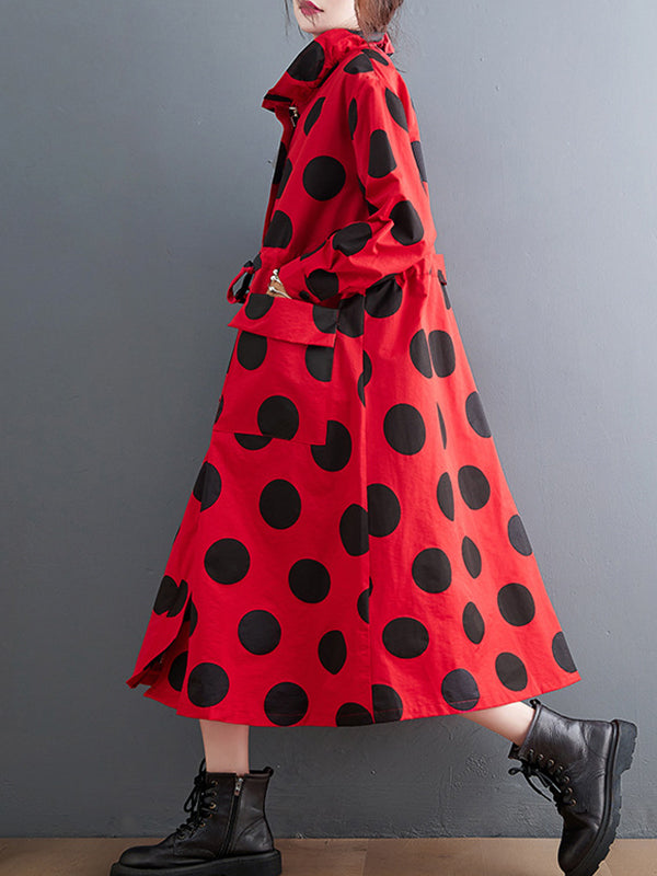 Loose Polka Dot Print Mid-Length Coat