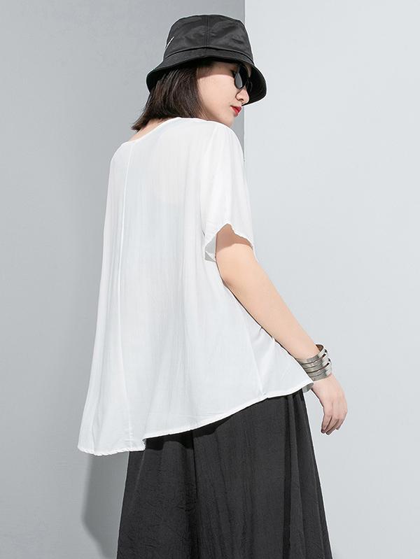Simple Split-Joint Solid Lace-Up T-Shirt