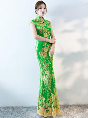 Formal Lace Embroidered Mermaid Cheongsam Evening Dress