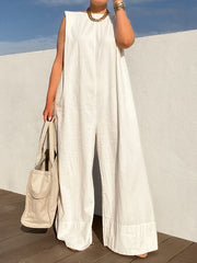 Solid Color Sleeveless Wide Leg Jumpsuits