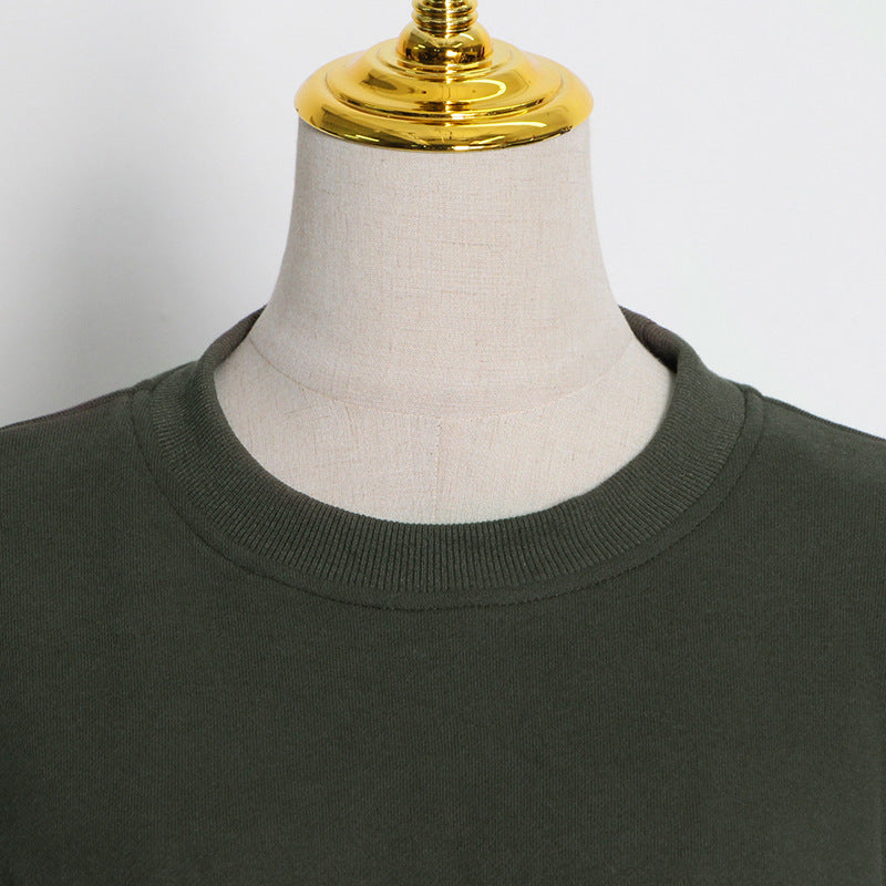 Simple Dark Green Round Neck Short Sweatshirt