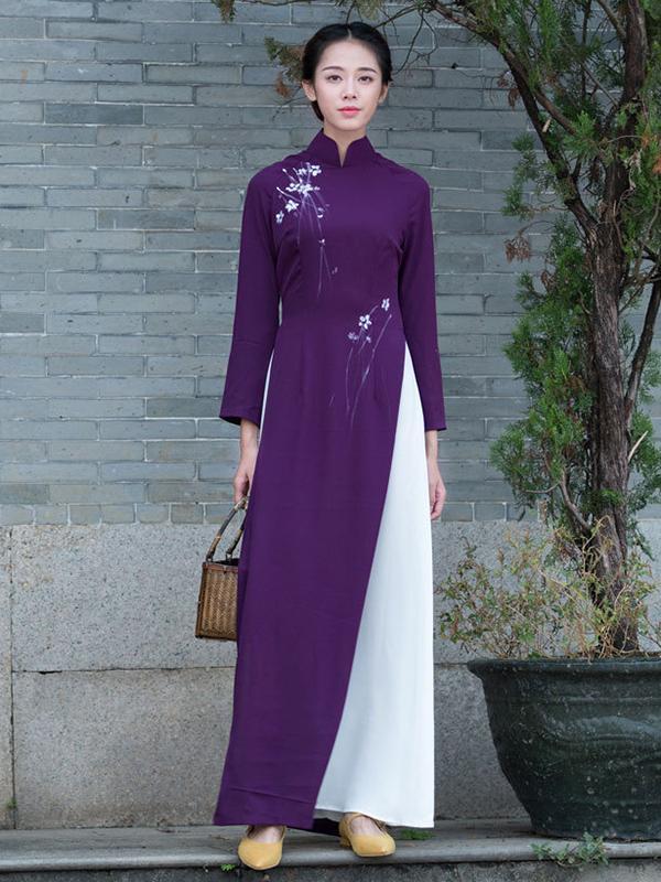 Purple Split-side Long Cheongsam Ao Dai