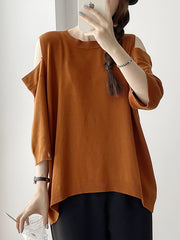 Loose Round Neck Solid Knitted T-Shirt