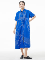 Original Roomy Fashion Stamped Midi Shirt Dress