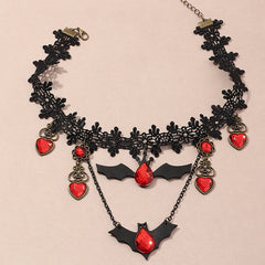 Bat Halloween Necklace With Lace