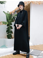 Women Retro High Neck Loose Bat Sleeve Slim Dress