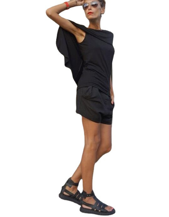 Two-Piece Tops Simple Black Vest With Cloak
