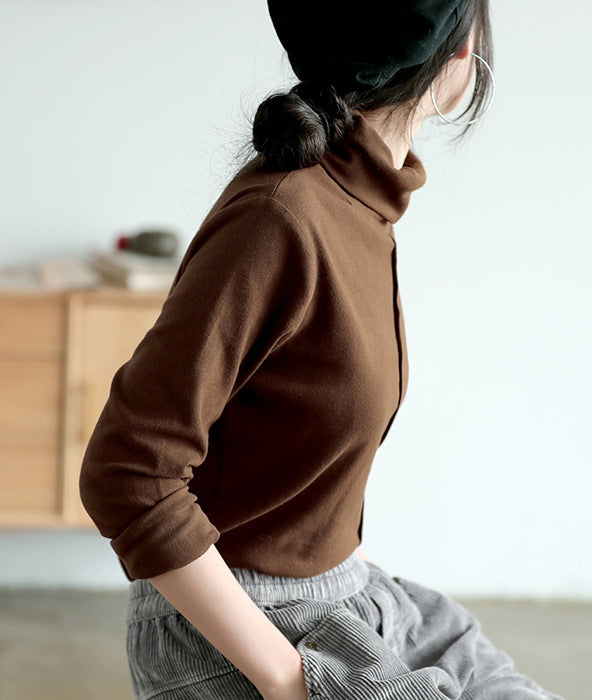Simple Solid Color Turtleneck Long Sleeve T-Shirt