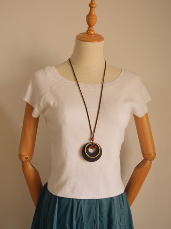 Simple Circle Shape Wood Pendant Necklace