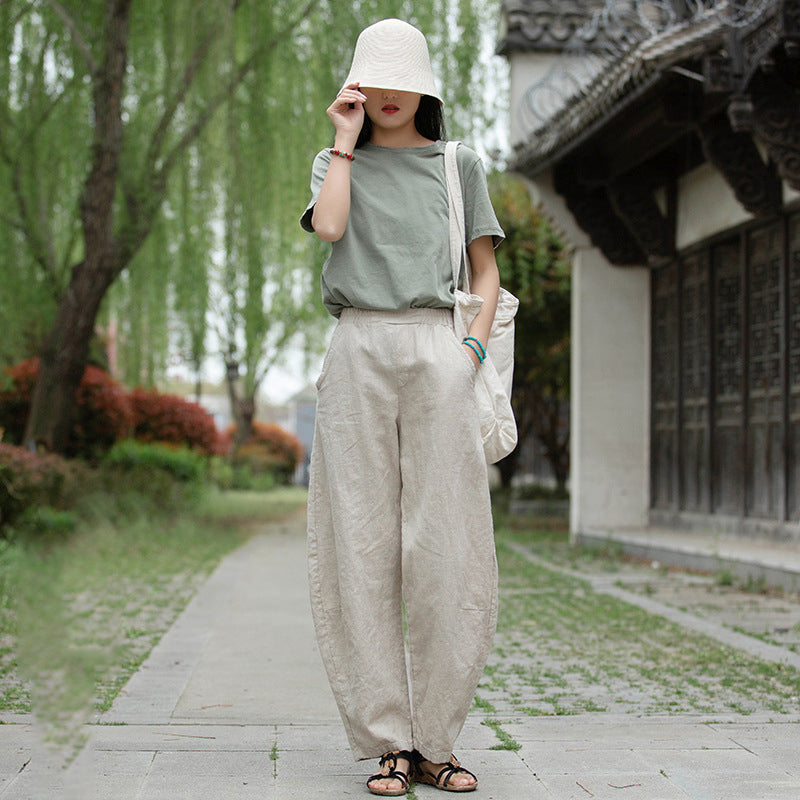 Retro Wide-Leg Pants With Elastic Waist