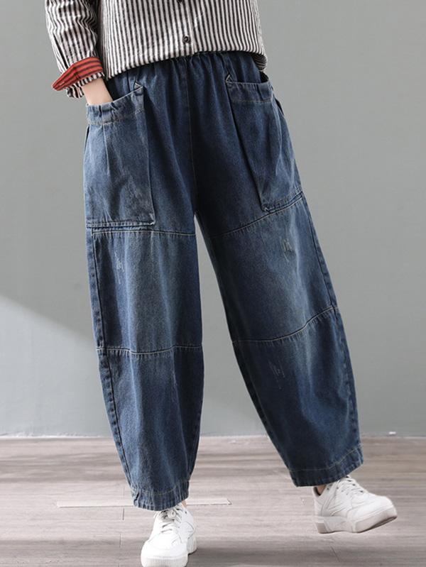 Loose Vintage Splicing Jean Wide-Leg Pants