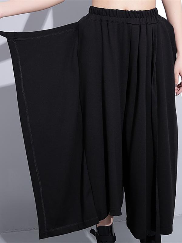 Black Loose Casual Pants Lace-Up Wide Leg Pants