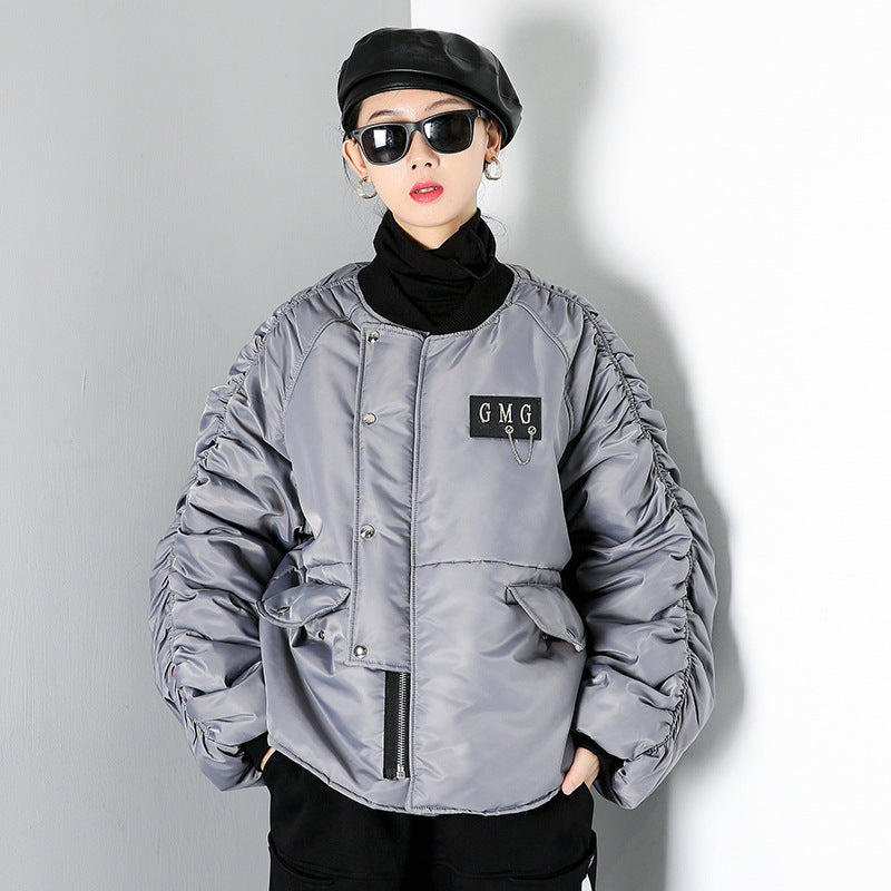 Loose Solid Color Zipper Cotton Outwear