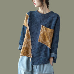 Women Retro Contrast Stitching Loose Sweater