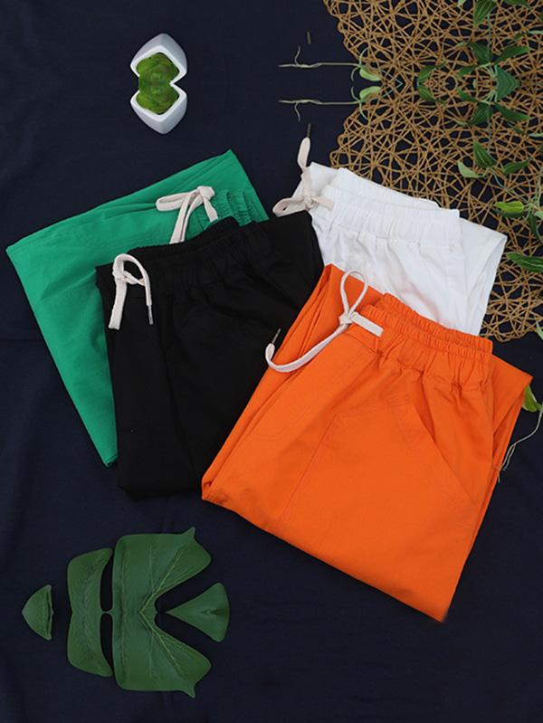 Casual Solid Elasticity Capri-Pants