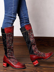 Vintage Chunky Mid Heel Knee High Boots