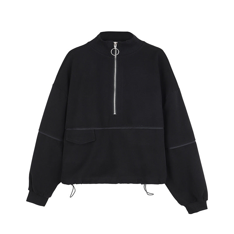 Black Solid Zipper Sweatshirt