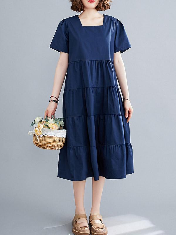 Original Solid Round-Neck Dress