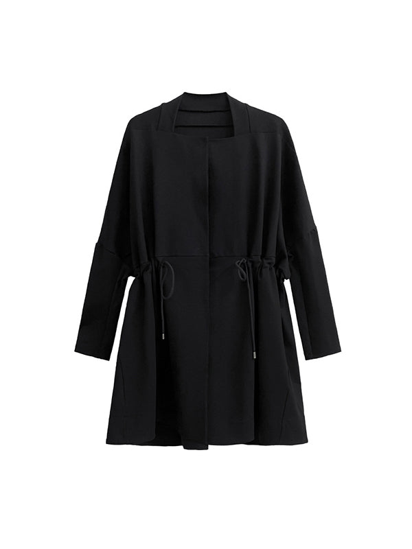 Drawstring Pure Color Long Sleeves Roomy Square-Neck Trench Coats Outerwear