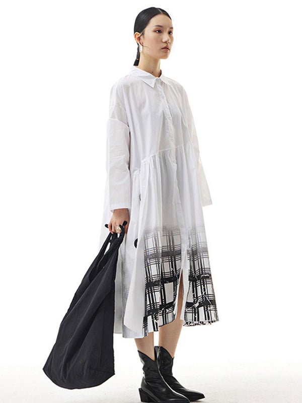 Urban Roomy Asymmetric Long Sleeves Gradient Midi Dress Shirt Dress