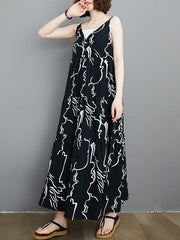 Fashion Printed V-Neck Suspender Dress