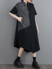 Irregular Stitching Pocket Zipper Shirt Dress