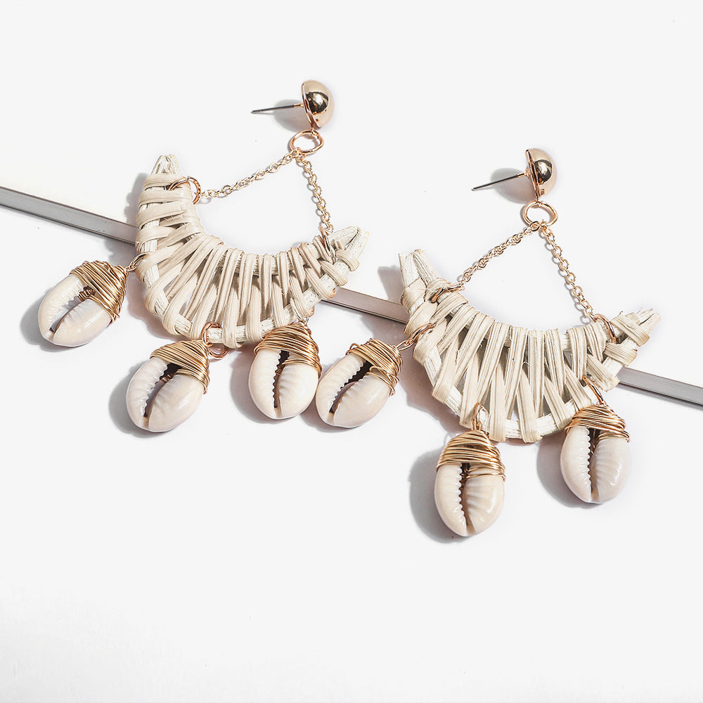 Bohemian Rattan Shell Earrings