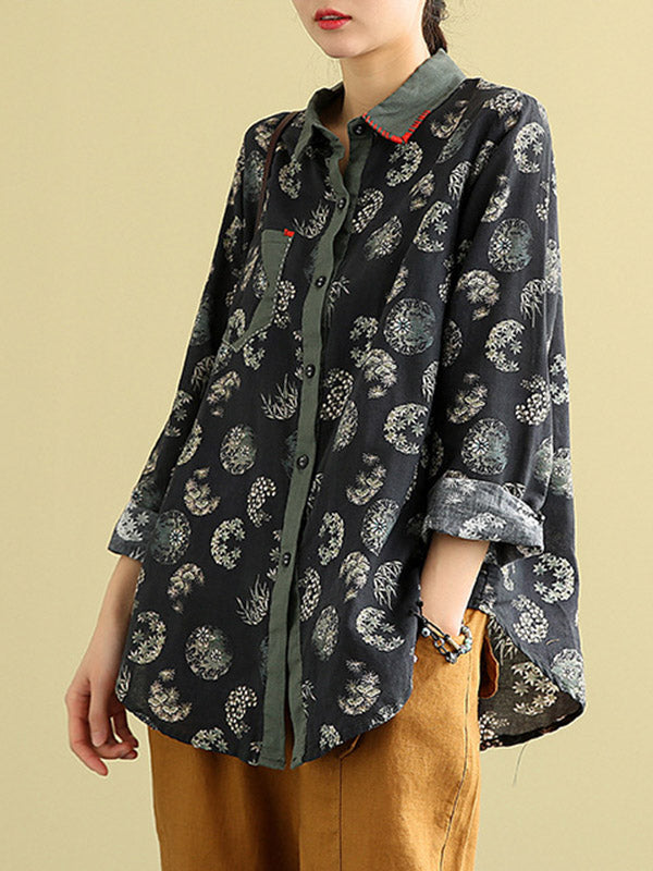 Artistic Retro Floral Shirt Blouse Tops