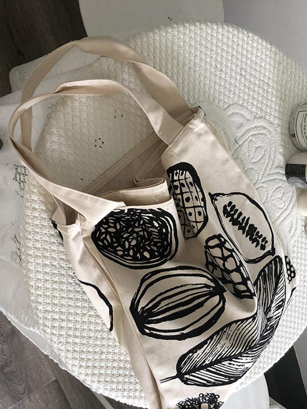 Simple Printed Big Leaf Canvas Bag