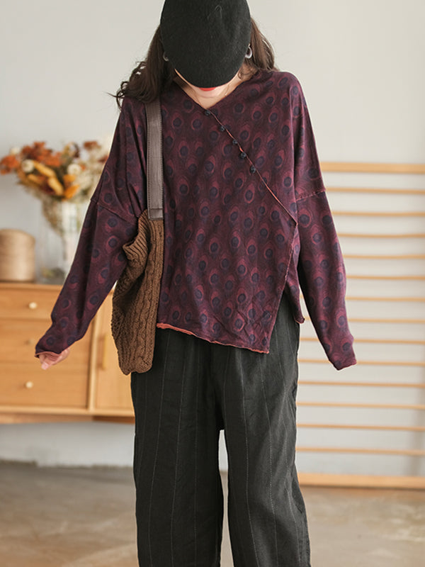 Retro Plate Button Slash Irregular T-Shirt