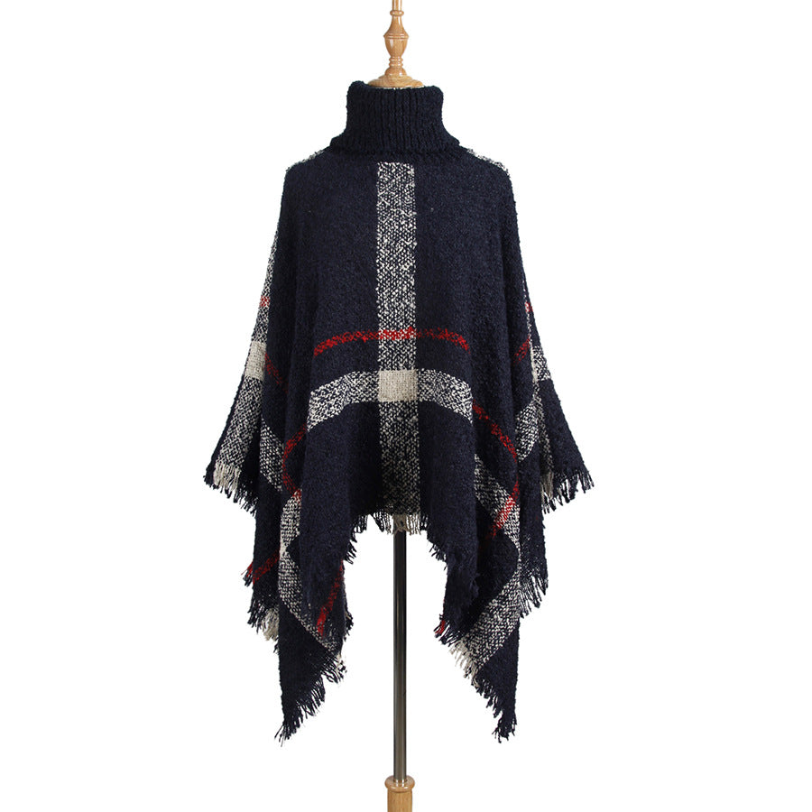 Casual Plaid Knitted Lapel Shawl Sweater