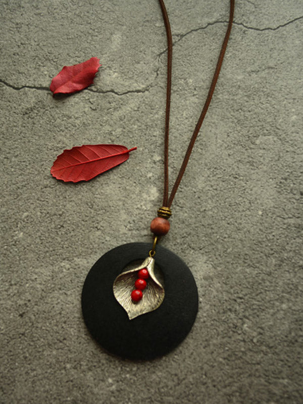 National Red Beads Leaves&Chips Necklace