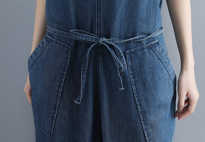 Denim Straps With Wide Legs Jumpsuit