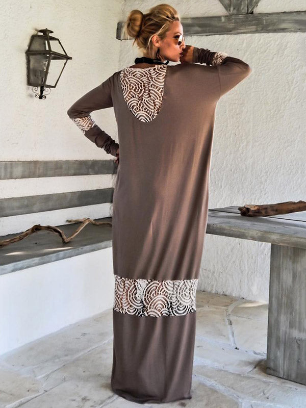 Split-Joint Long Sleeves Round-Neck Maxi Dress